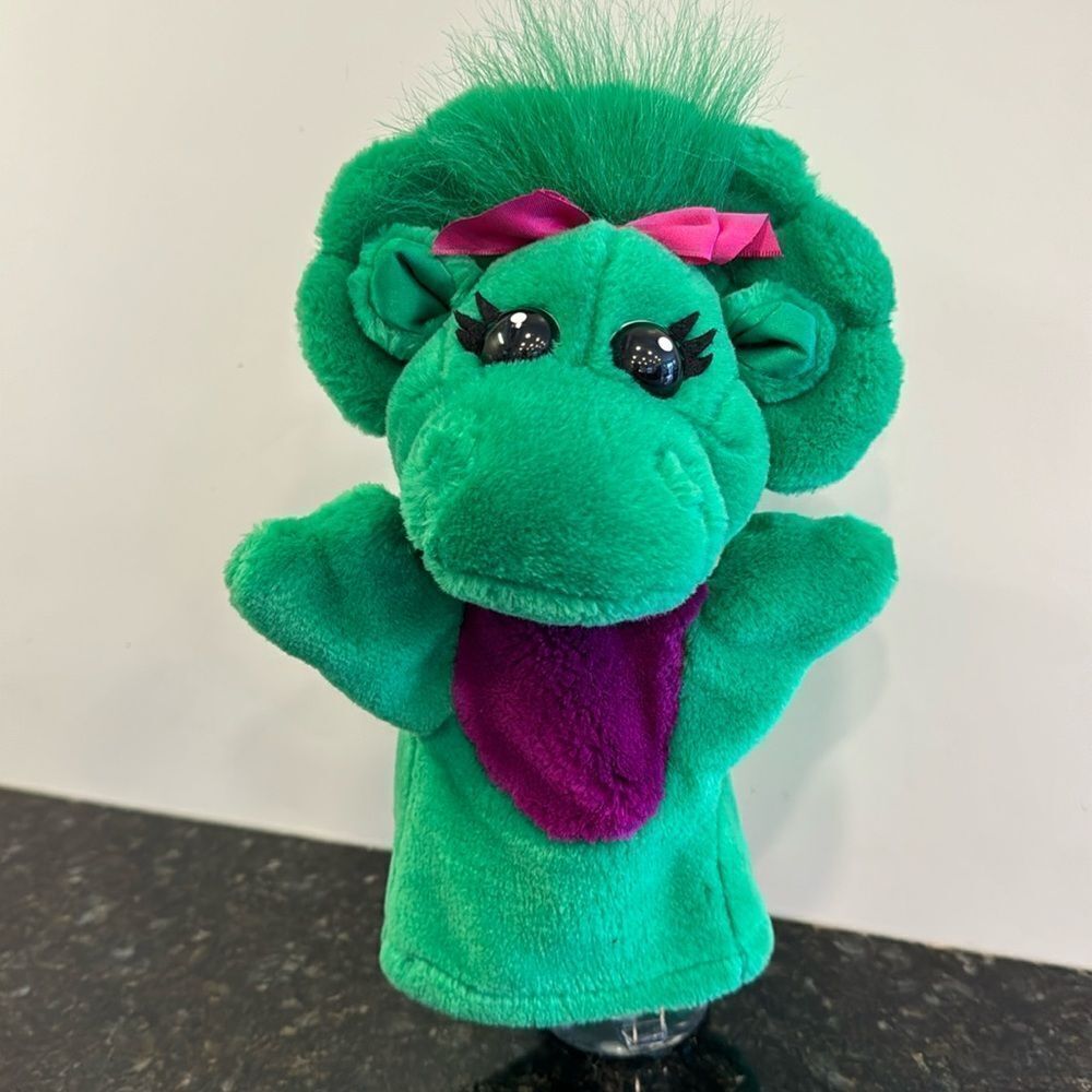 Baby Bop Green Dinosaur Plush Hand Puppet Lyons Group 1990's 9.5-inch Long